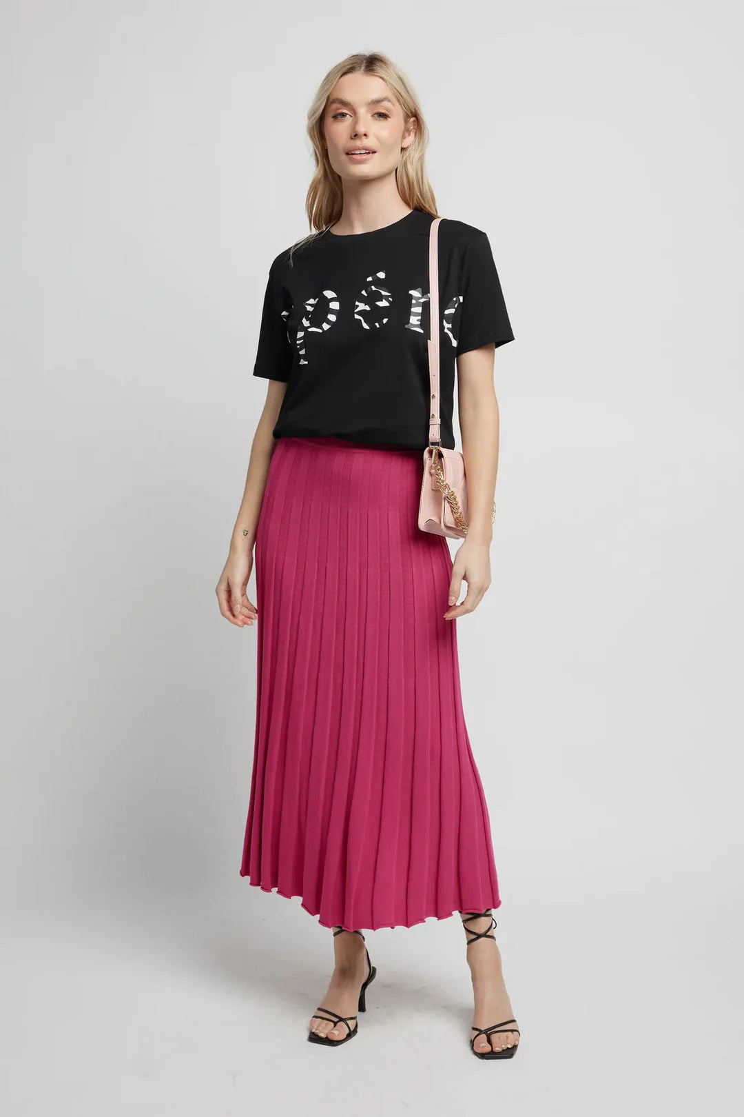 Apero - Joyah Pleat Knitted Midi Skirt - Fuchsia Pink