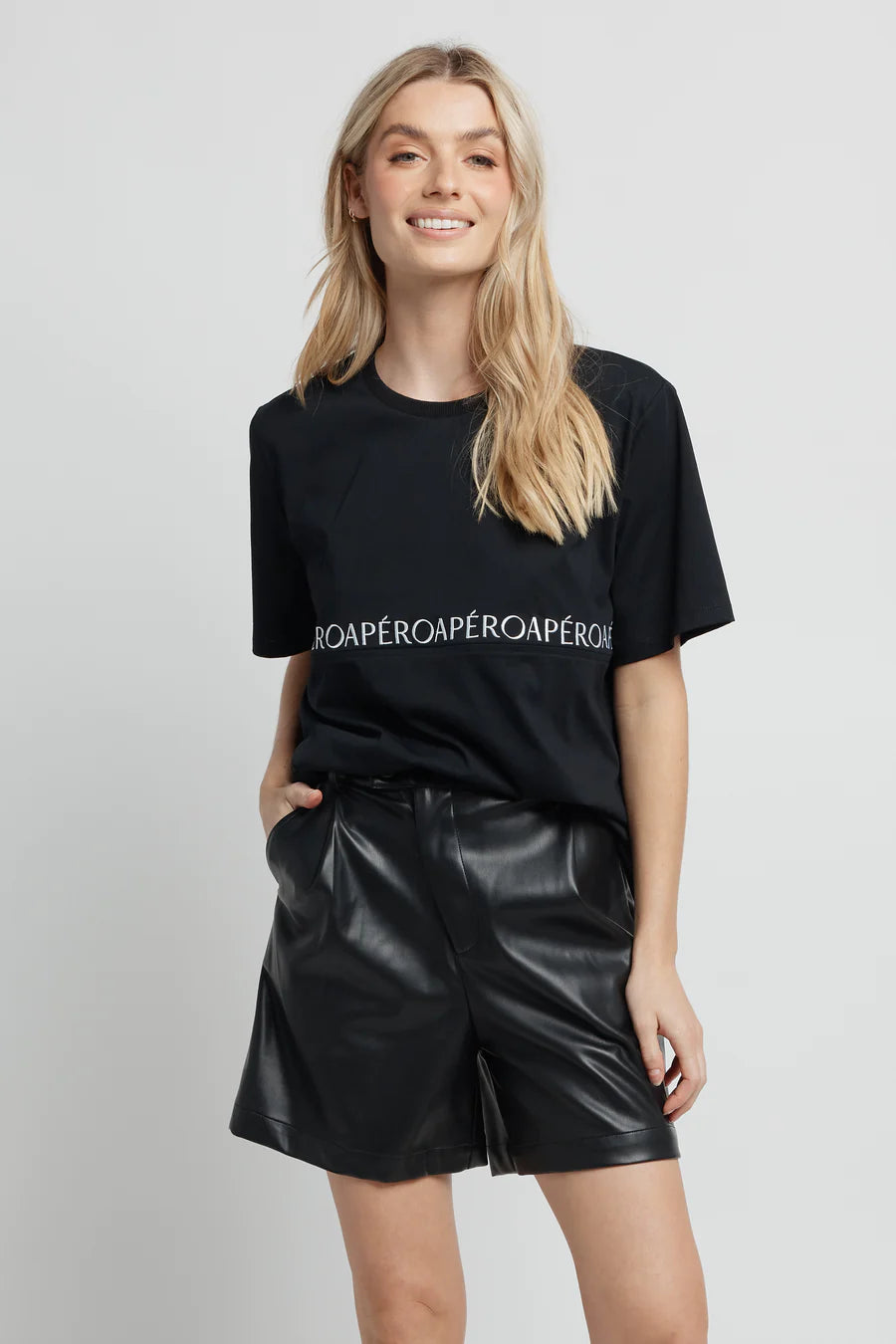 Apero - Splice Embroidered Longline Breastfeeding Tee - Black / White