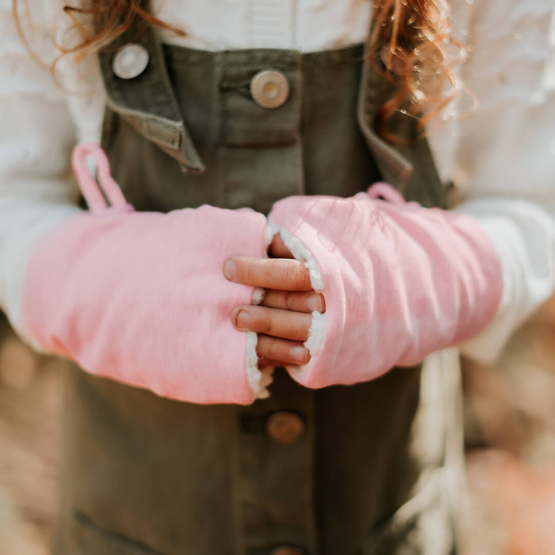 Bedhead Hat - Fleece Fingerless Kids Mittens - Baby Pink