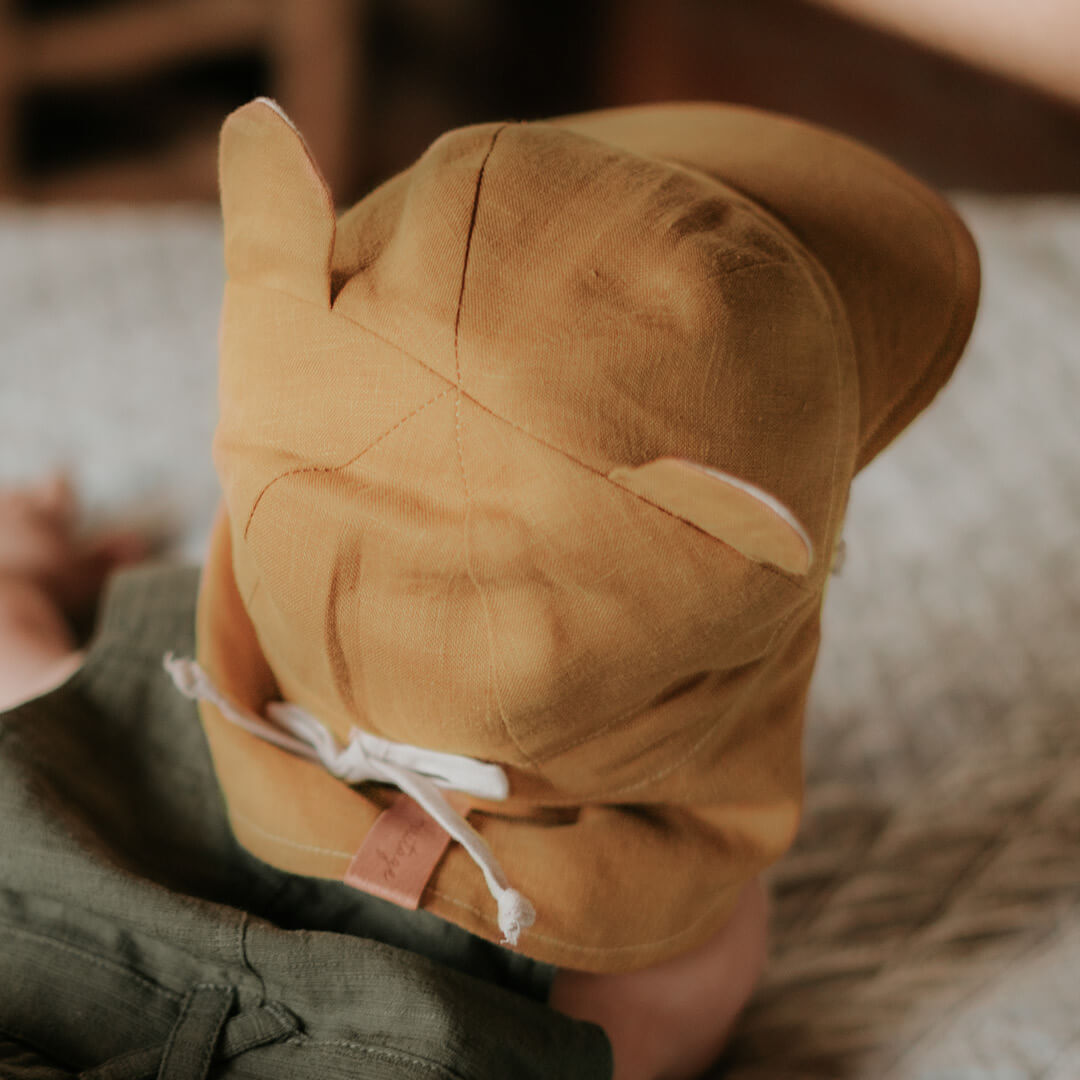 Bedhead Hats - 'Roamer' Baby Reversible Teddy Flap Baby Sun Hat - Maize / Flax