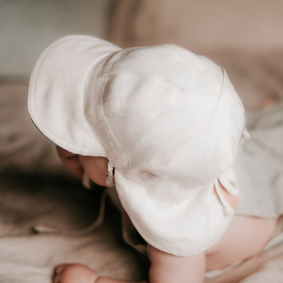 Bedhead Hats - 'Roamer' Baby Reversible Teddy Flap Baby Sun Hat - Steele / Flax