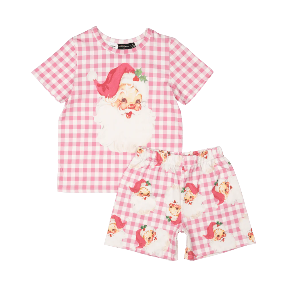Rock Your Baby - Pink Plaid Santa PJ Set