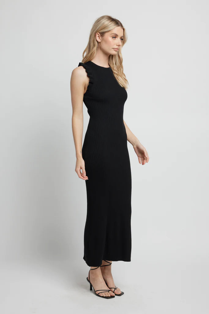 Apero - Mila Frill Knit Midi Dress - Black