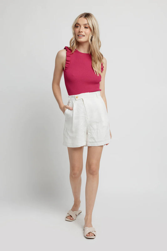 Apero - Jayci Ribbed Knit Frill Top - Fuchsia Pink