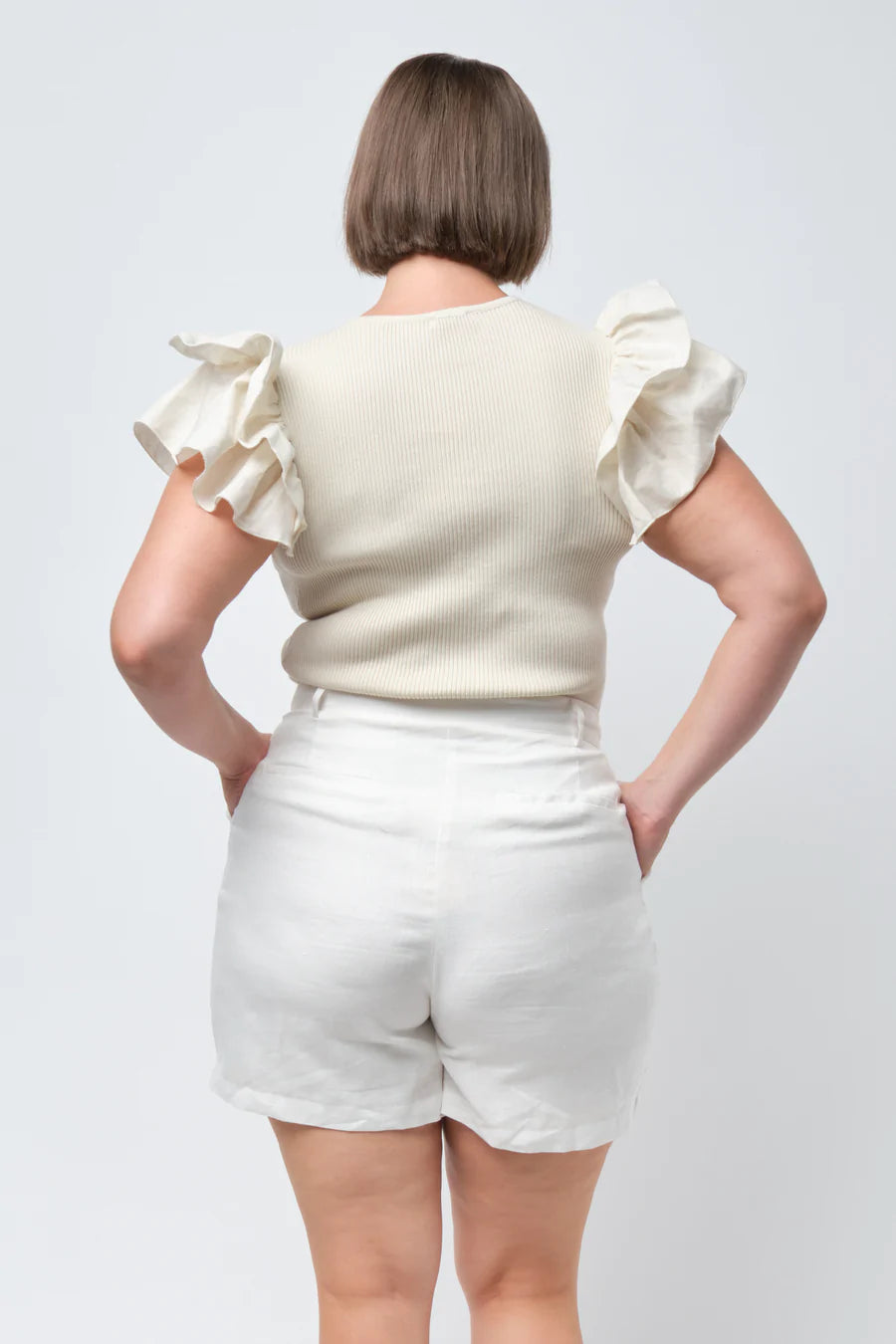 Apero - Ashton Ribbed Frill Top - Cream