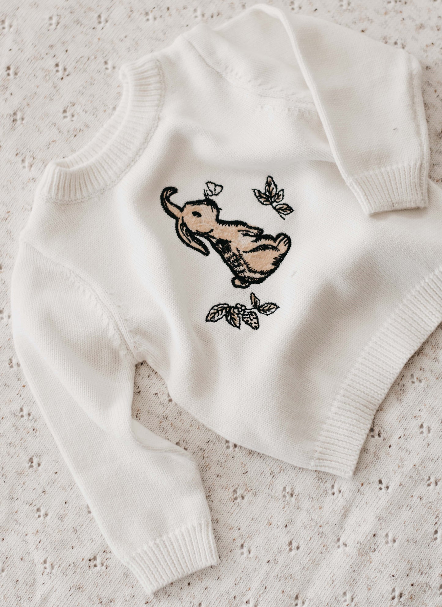 Bencer and Hazelnut Little Bunny Embroidered Knit Jumper - White
