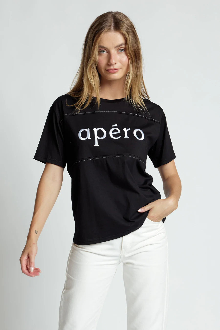 Apero - Duel Panel Embroidered Breastfeeding Tee Black/White
