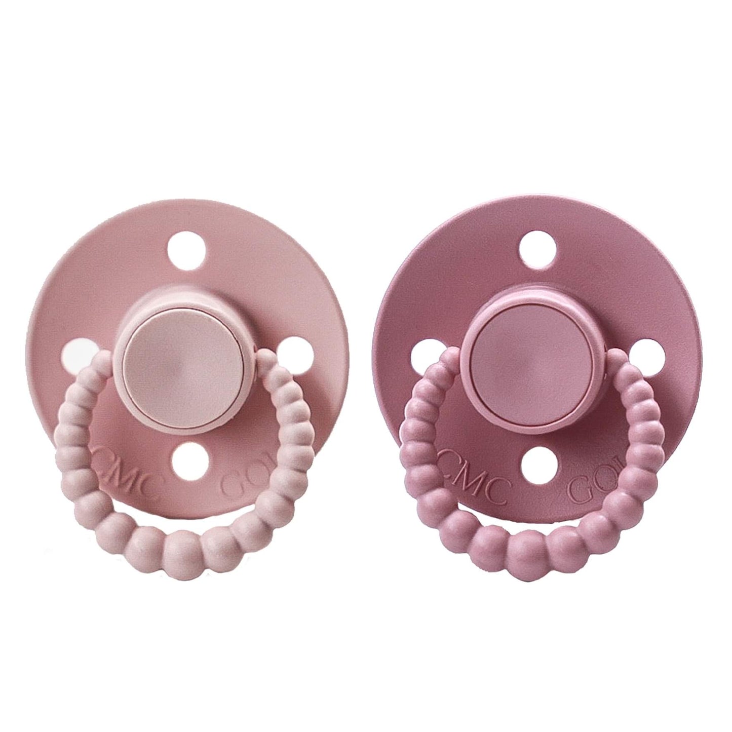 CMC Gold Dummies - Bubble Dummies - Vented Teat - 2 Pack - Blush and Dusty Rose