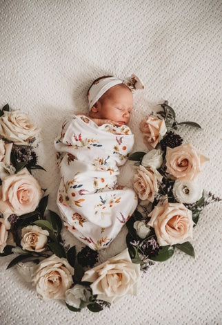 Snuggle Hunny Kids - Swaddle and Top Knot Set - Boho Posy