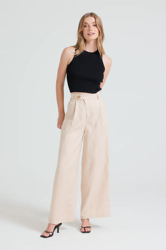 Apero - Carmen Linen Tailored Pants - Cream Beige