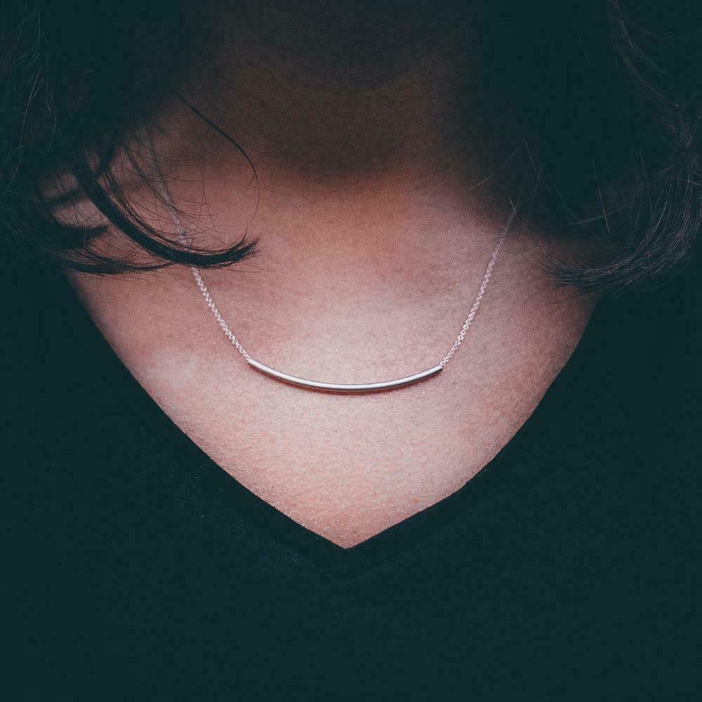 Handmade Delicate Curved Tube Necklace Silver