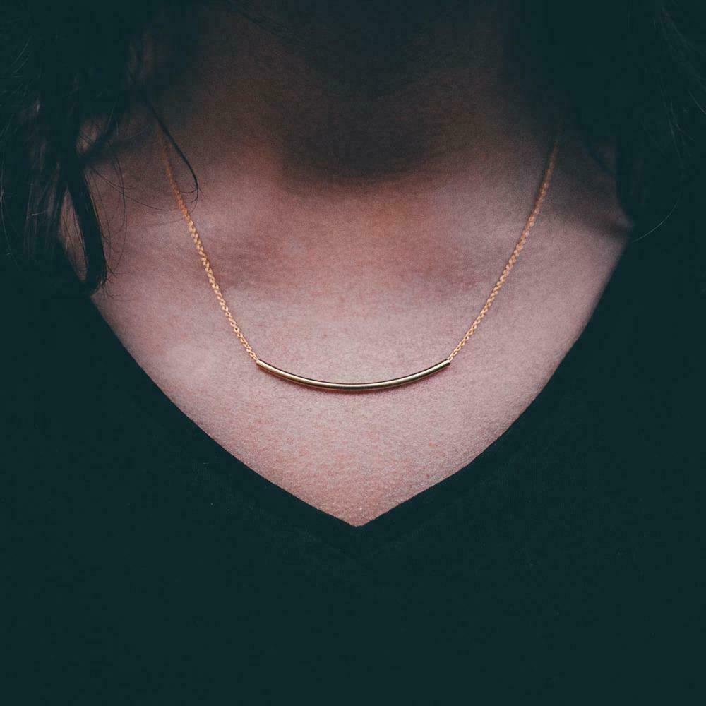 Handmade Delicate Curved Tube Necklace - Gold