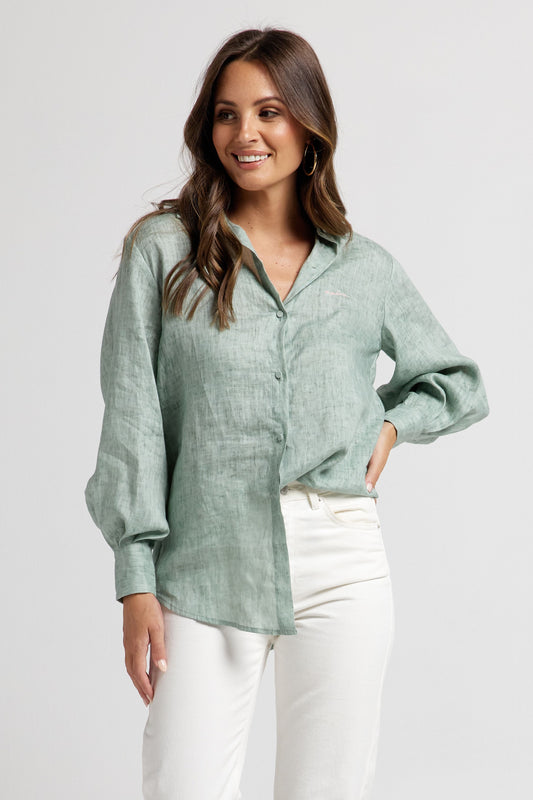 Apero - Fern Linen Button Up Top