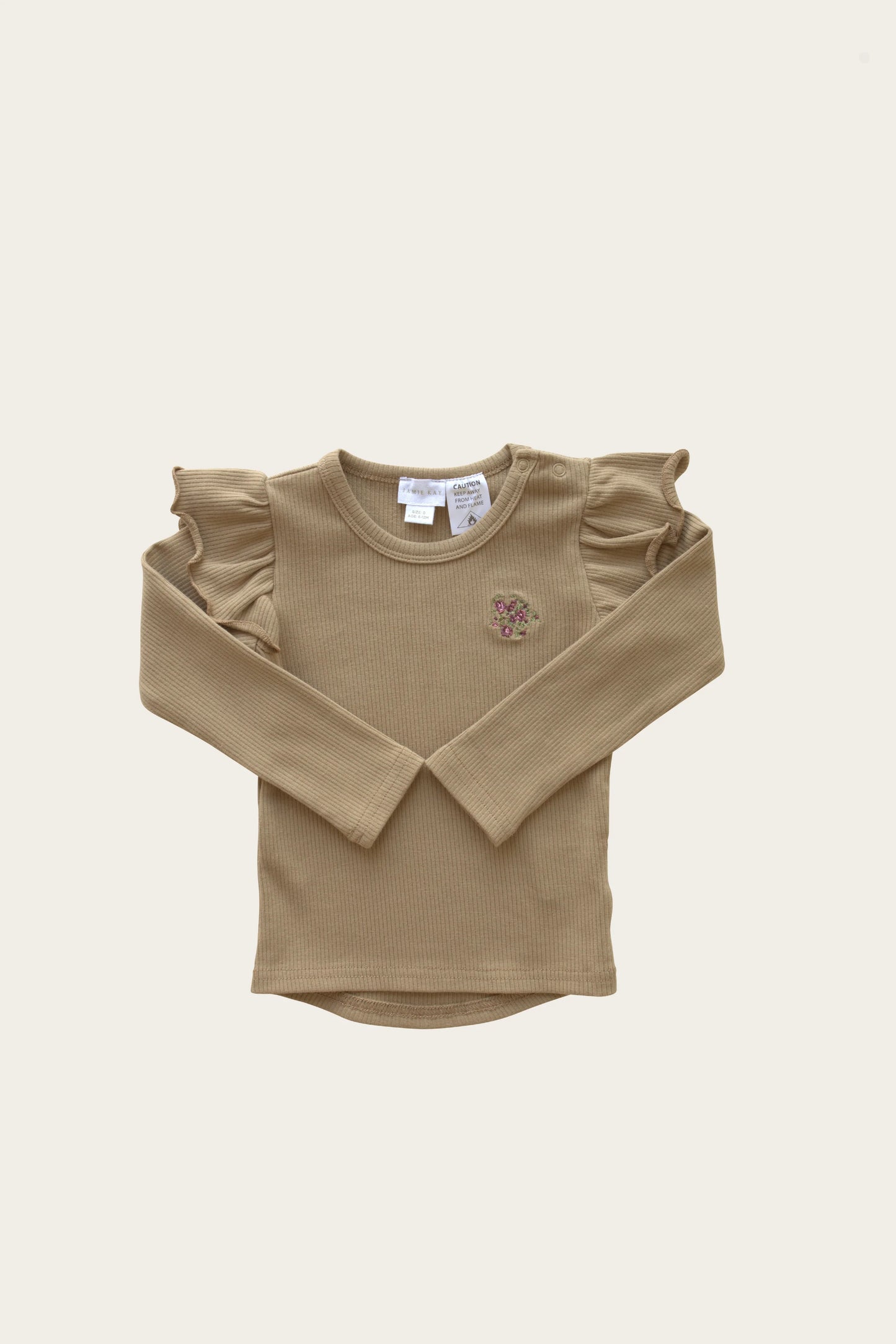 Jamie Kay - Fine Rib Frill Top - Putty