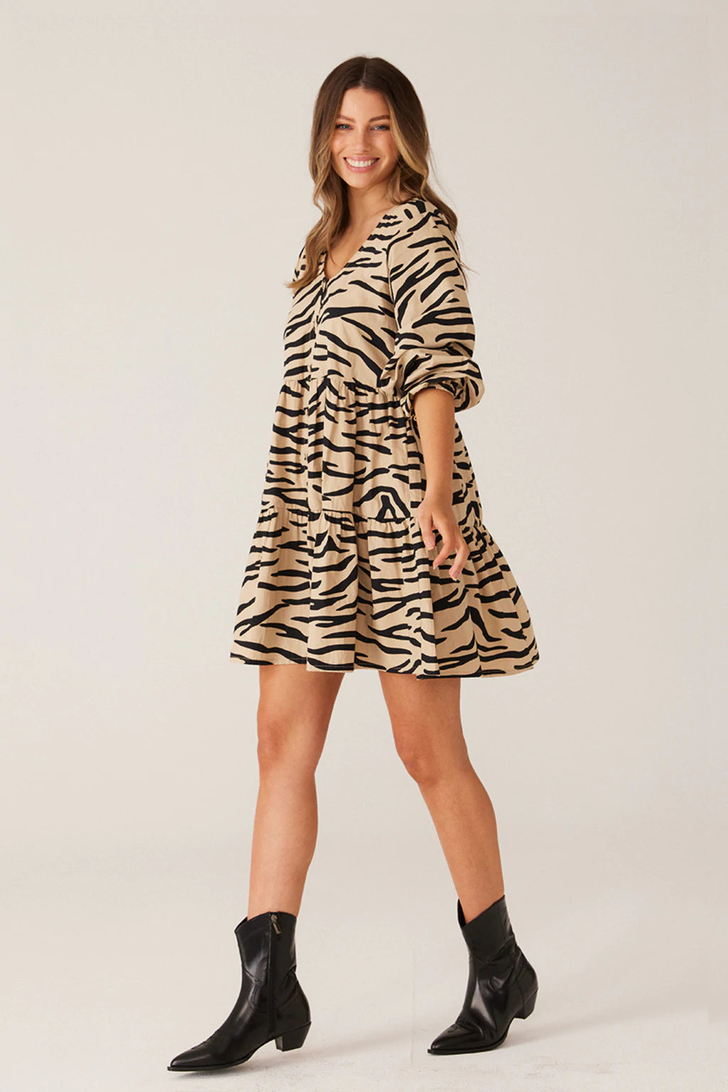 Cartel & Willow - Indianna Mini Dress - Taupe Zebra