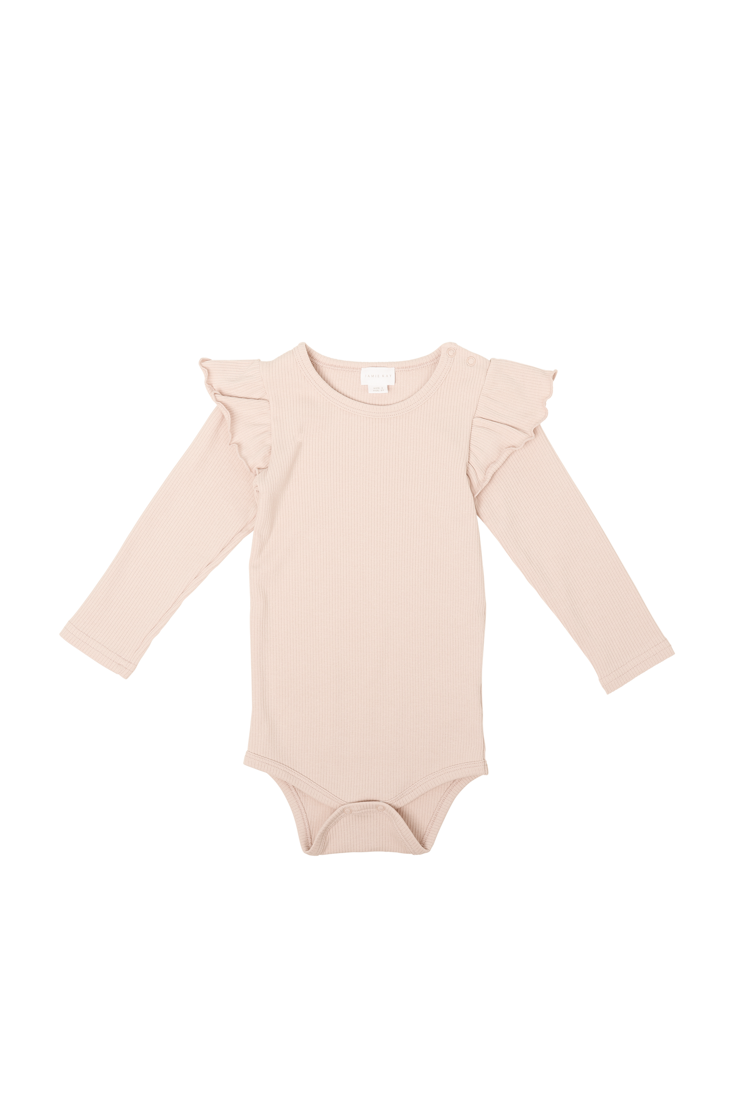 Jamie Kay - Fine Rib Frill Long Sleeve Bodysuit - Rose Dust