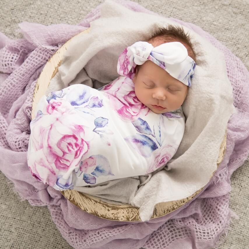 Snuggle Hunny Kids - Baby Jersey Wrap and Top Knot - Lilac Skies