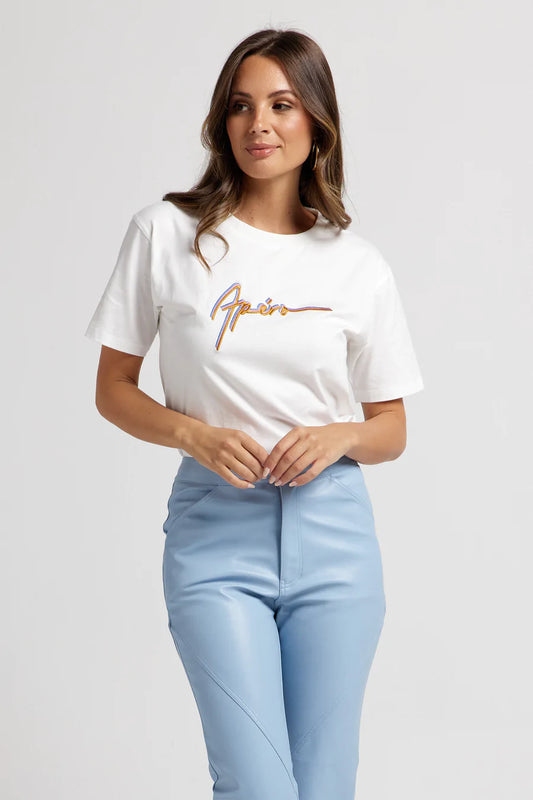 Apero - Melanie Embroidered Tee - White/Multi