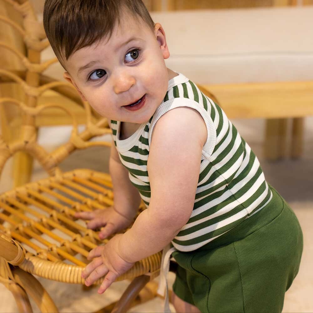 Snuggle Hunny Kids - Olive Stripe Organic Singlet