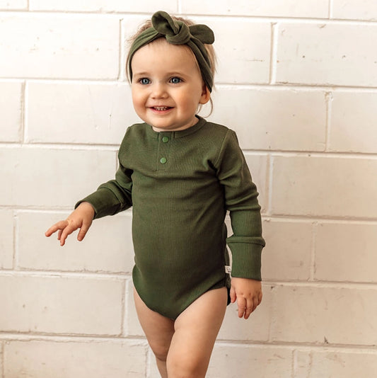 Snuggle Hunny Kids - Olive Ribbed Topknot