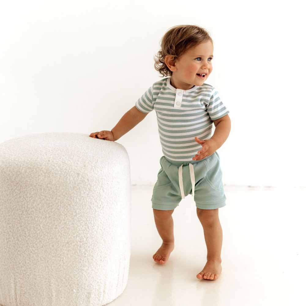 Snuggle Hunny Kids - Short Sleeve Bodysuit - Sage Stripe