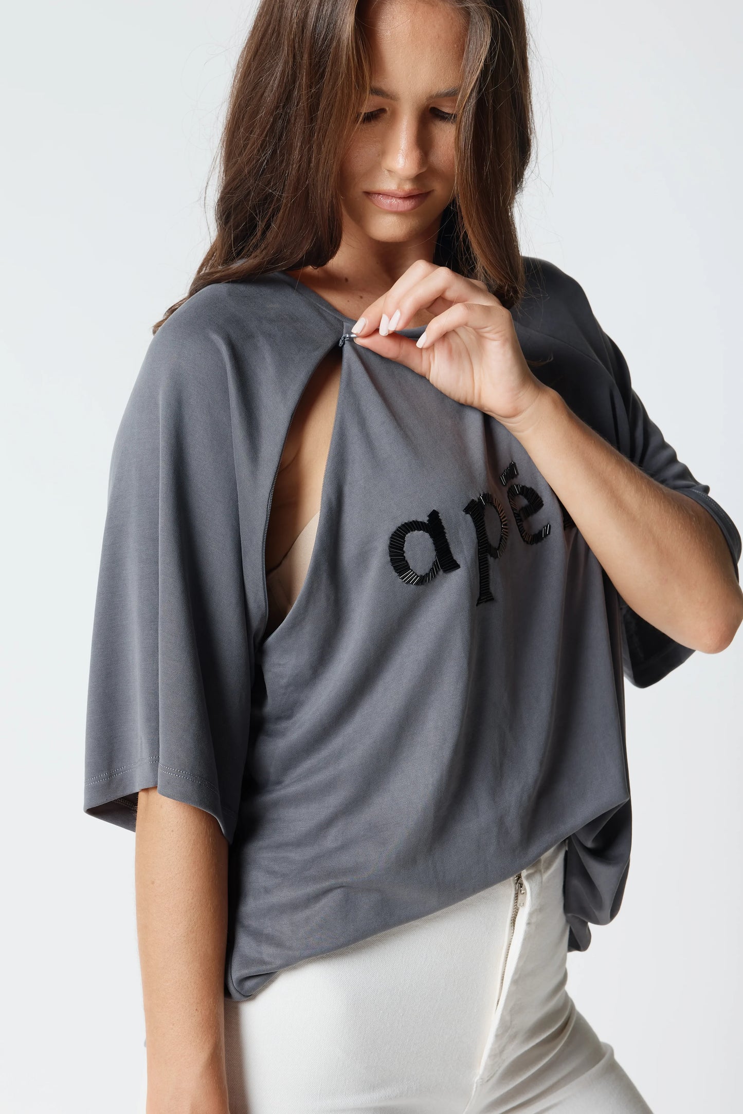 Apero - Zola Beaded Oversized Tee (Feeding friendly) - Charcoal/Black