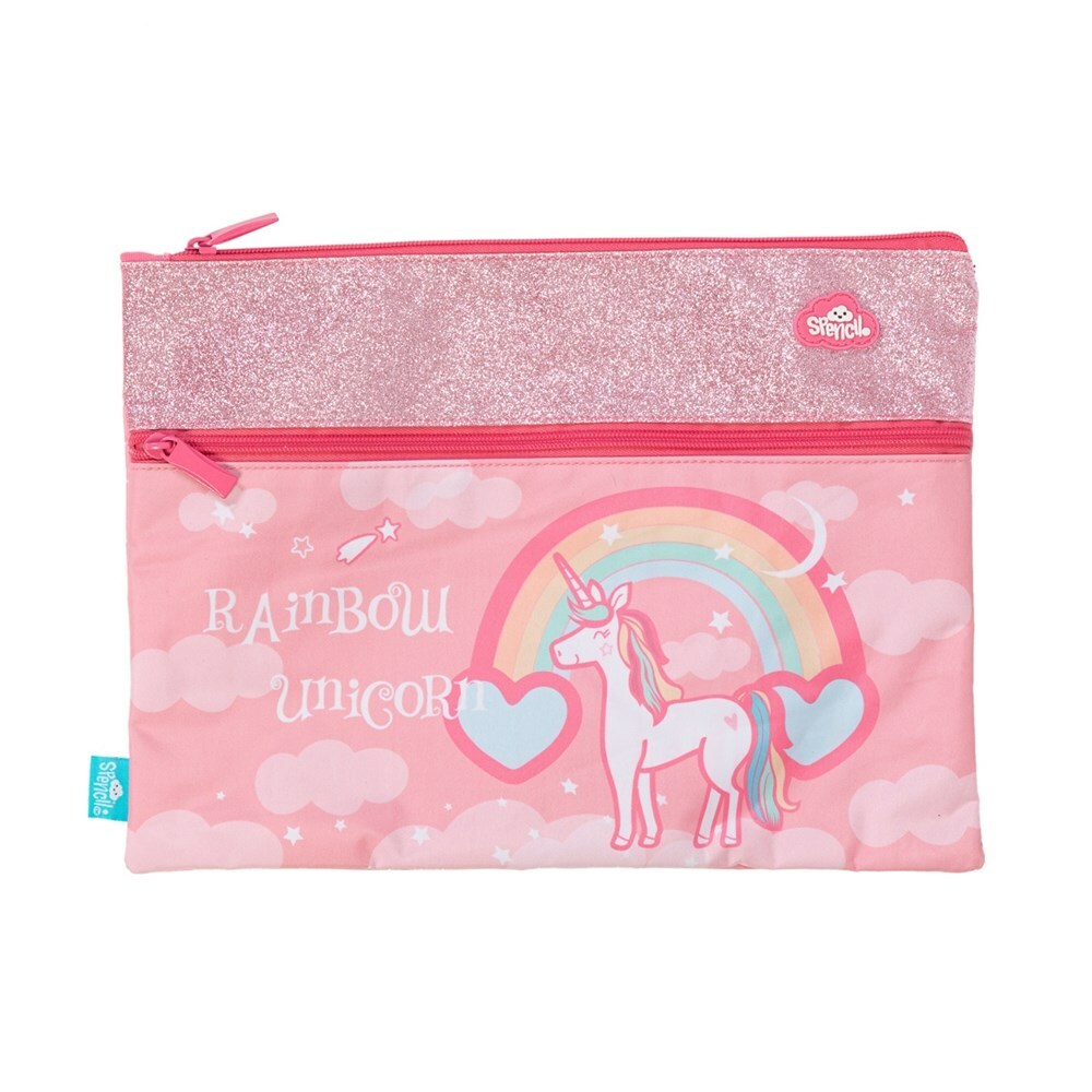 A4 Twin Zip Pencil Case - Rainbow Unicorn