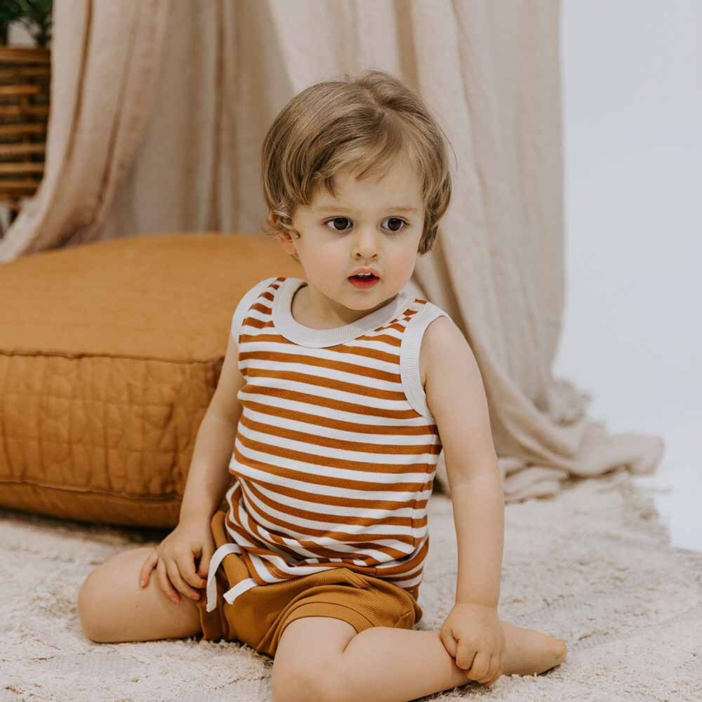 Snuggle Hunny Kids - Biscuit Stripe Organic Singlet