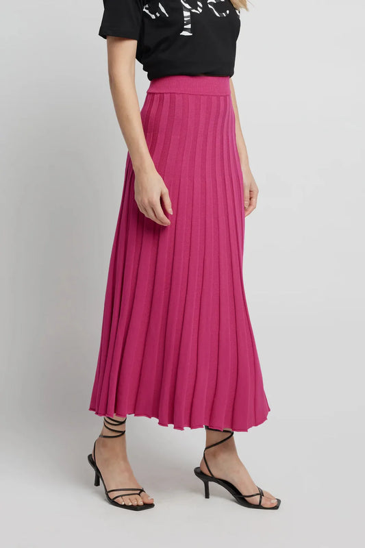 Apero - Joyah Pleat Knitted Midi Skirt - Fuchsia Pink