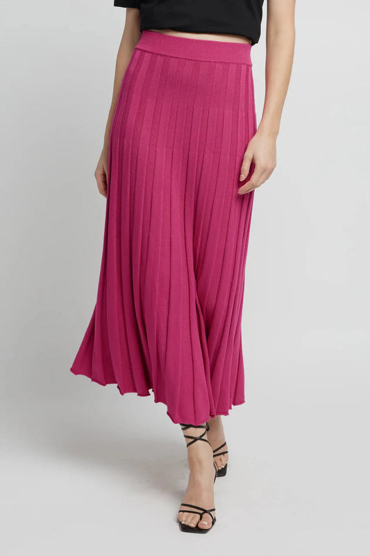 Apero - Joyah Pleat Knitted Midi Skirt - Fuchsia Pink