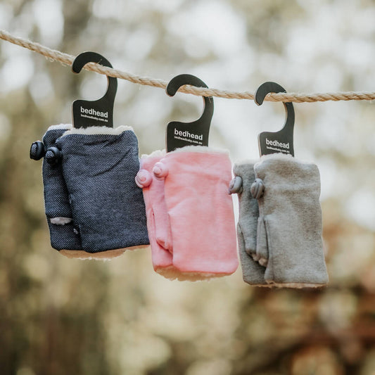 Bedhead Hat - Fleece Fingerless Kids Mittens - Denim
