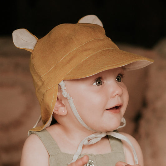 Bedhead Hats - 'Roamer' Baby Reversible Teddy Flap Baby Sun Hat - Maize / Flax