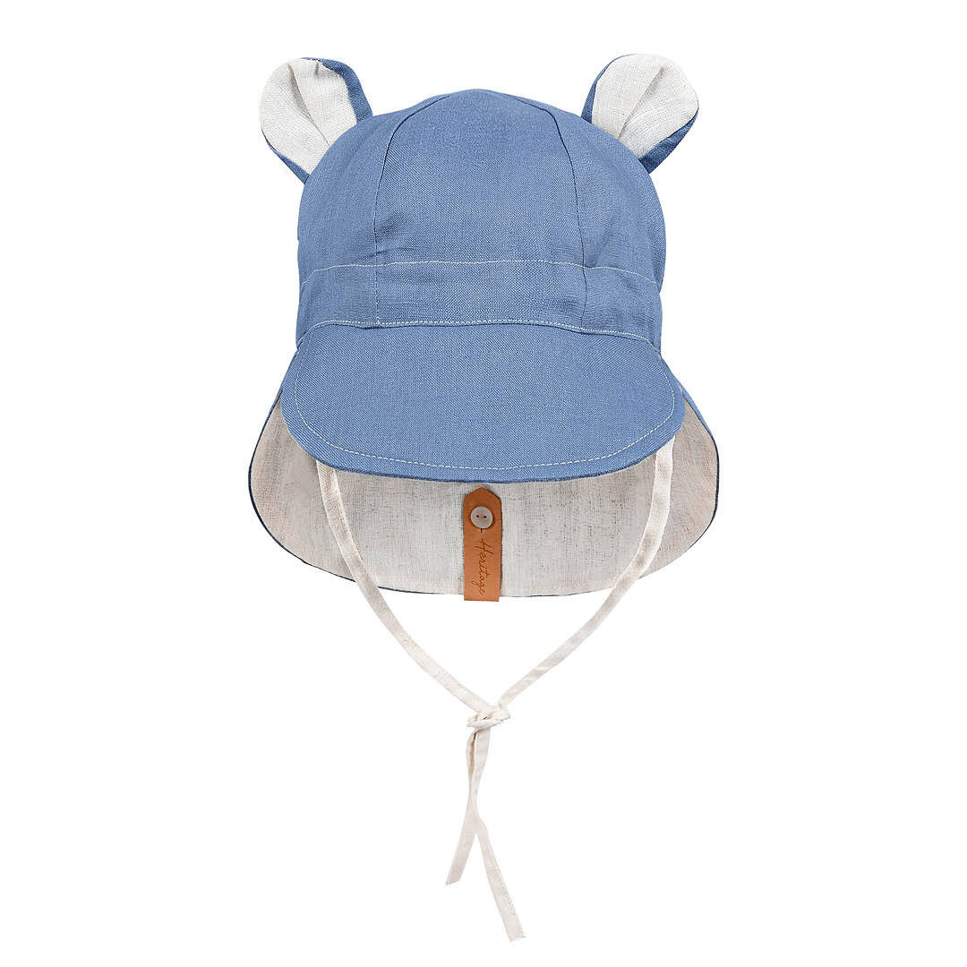 Bedhead Hats - 'Roamer' Baby Reversible Teddy Flap Baby Sun Hat - Steele / Flax