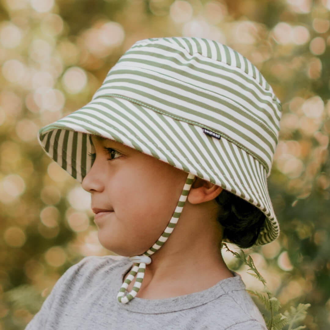 Bedhead Hats - Classic Kids Bucket Sun Hat - Khaki Stripe