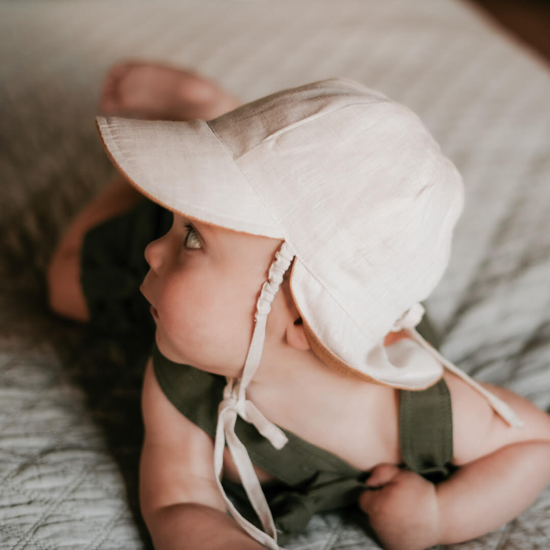 Bedhead Hats - 'Roamer' Baby Reversible Teddy Flap Baby Sun Hat - Maize / Flax