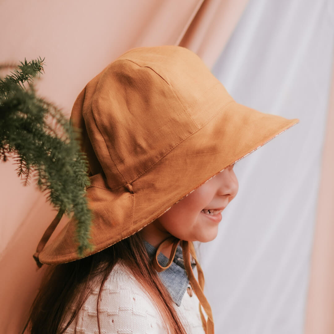 Bedhead Hats - "Wanderer" Girls Panelled Sunhat - Reversible - Peony Maize
