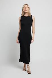 Apero - Mila Frill Knit Midi Dress - Black