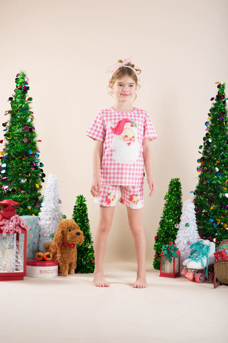 Rock Your Baby - Pink Plaid Santa PJ Set