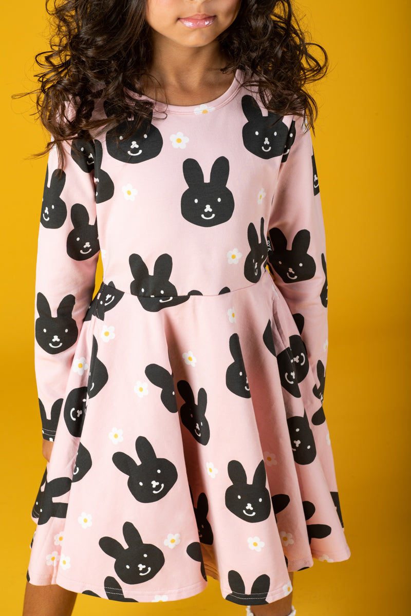 Rock Your Baby - Bunny Face - Long Sleeve Waisted Dress