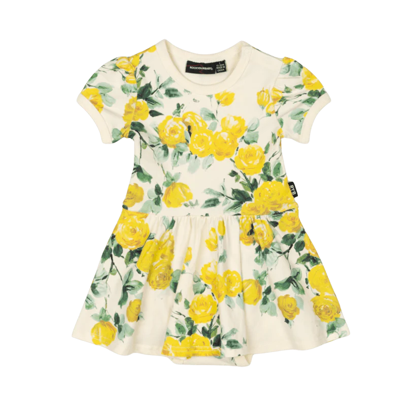 Rock Your Baby - Yellow Roses Baby Waisted Dress