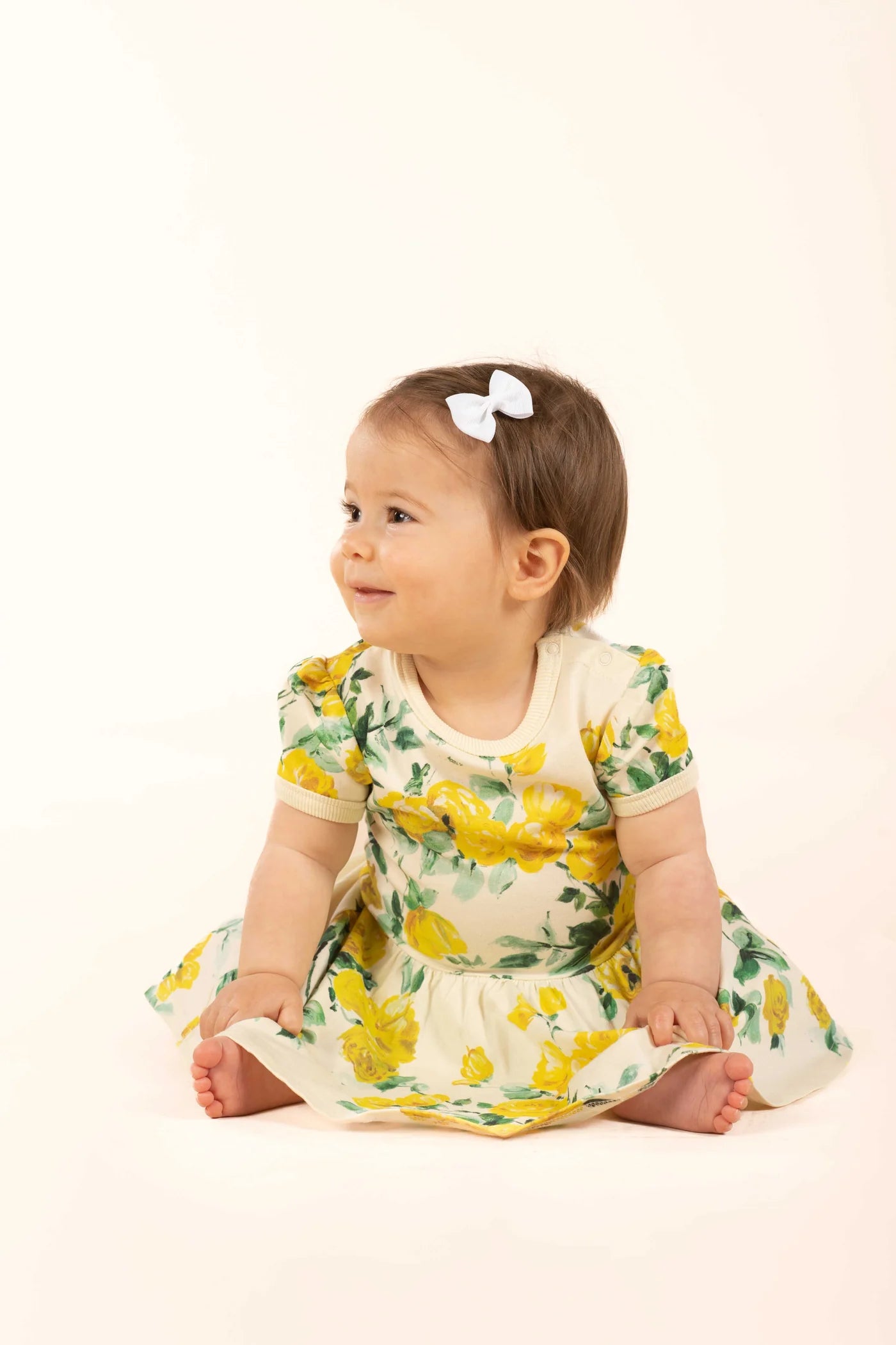Rock Your Baby - Yellow Roses Baby Waisted Dress