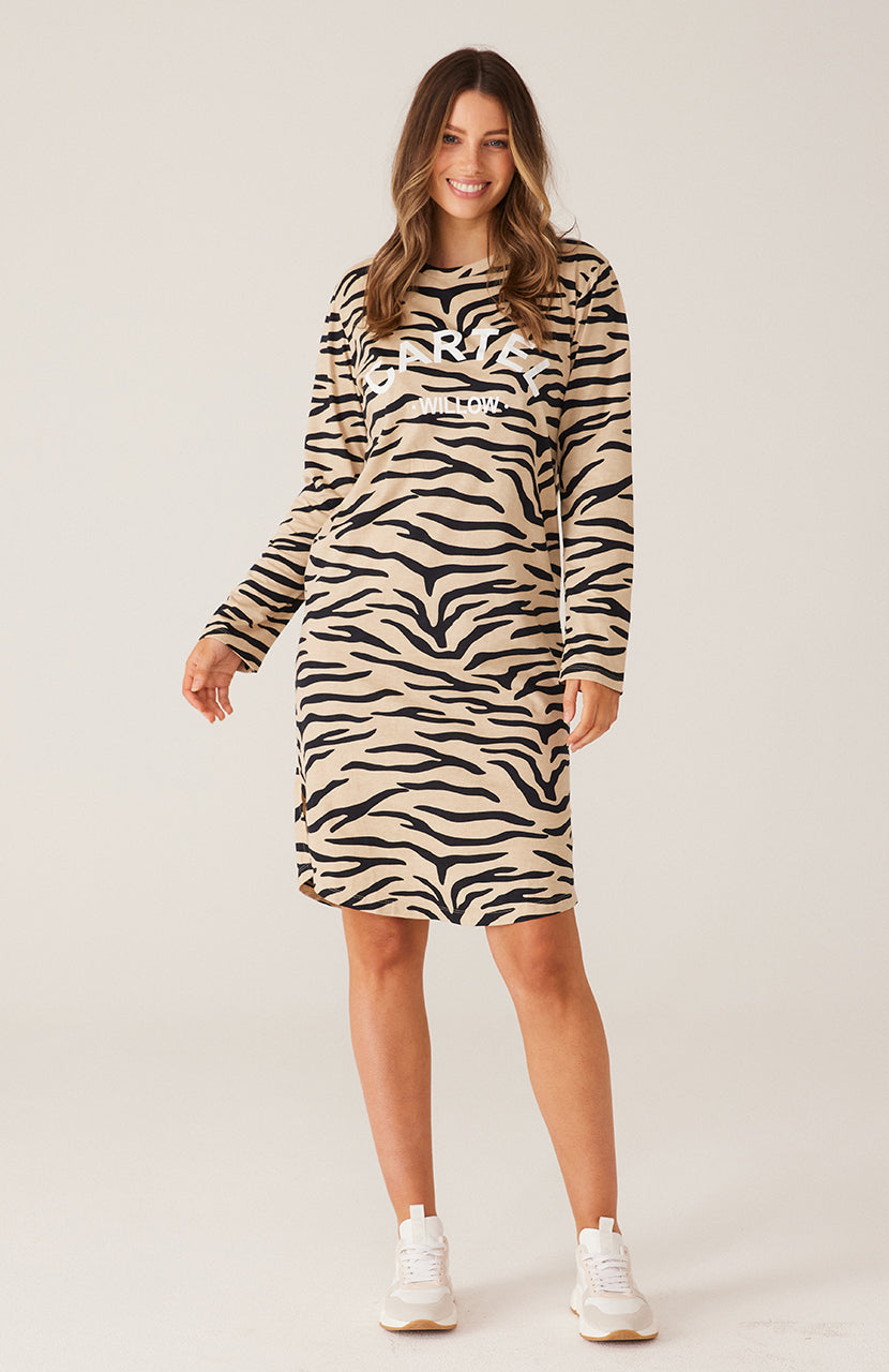 Cartel & Willow - Alexis Long Sleeve Dress - Taupe Zebra