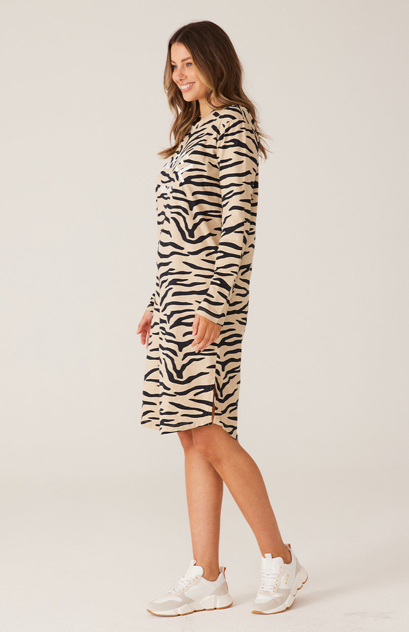 Cartel & Willow - Alexis Long Sleeve Dress - Taupe Zebra