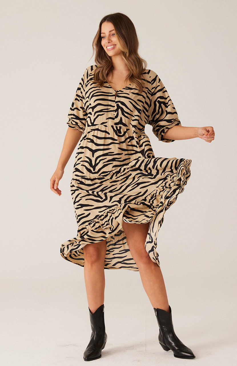 Cali Midi Dress - Taupe Zebra