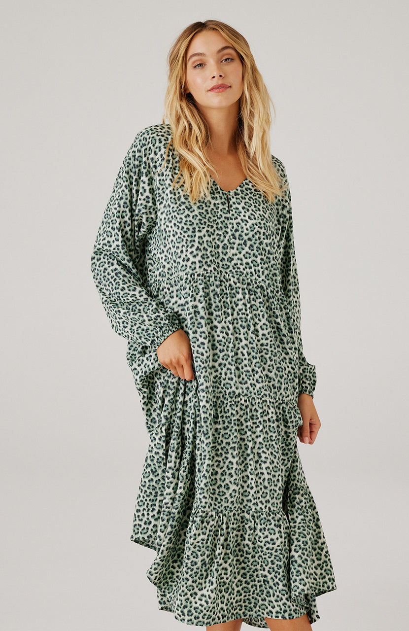 Cartel & Willow Cali Midi Dress - Sage Leopard