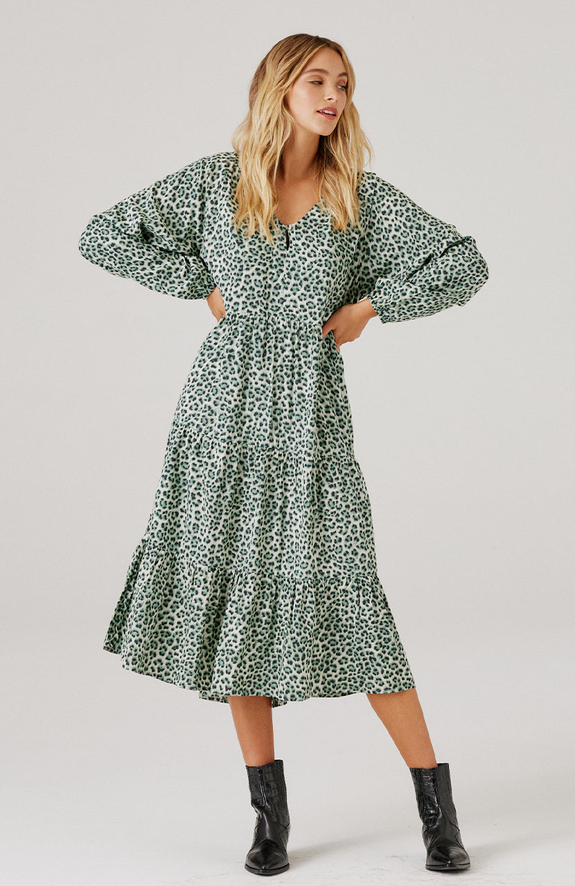 Cartel & Willow Cali Midi Dress - Sage Leopard