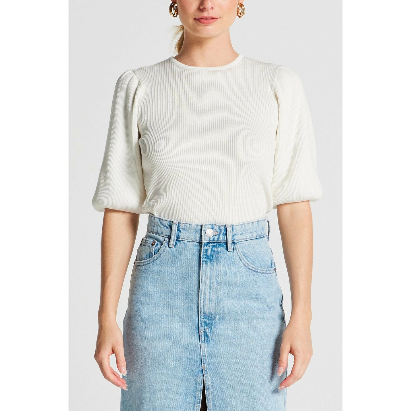 Ariana Ribbed Knit Top - Off White