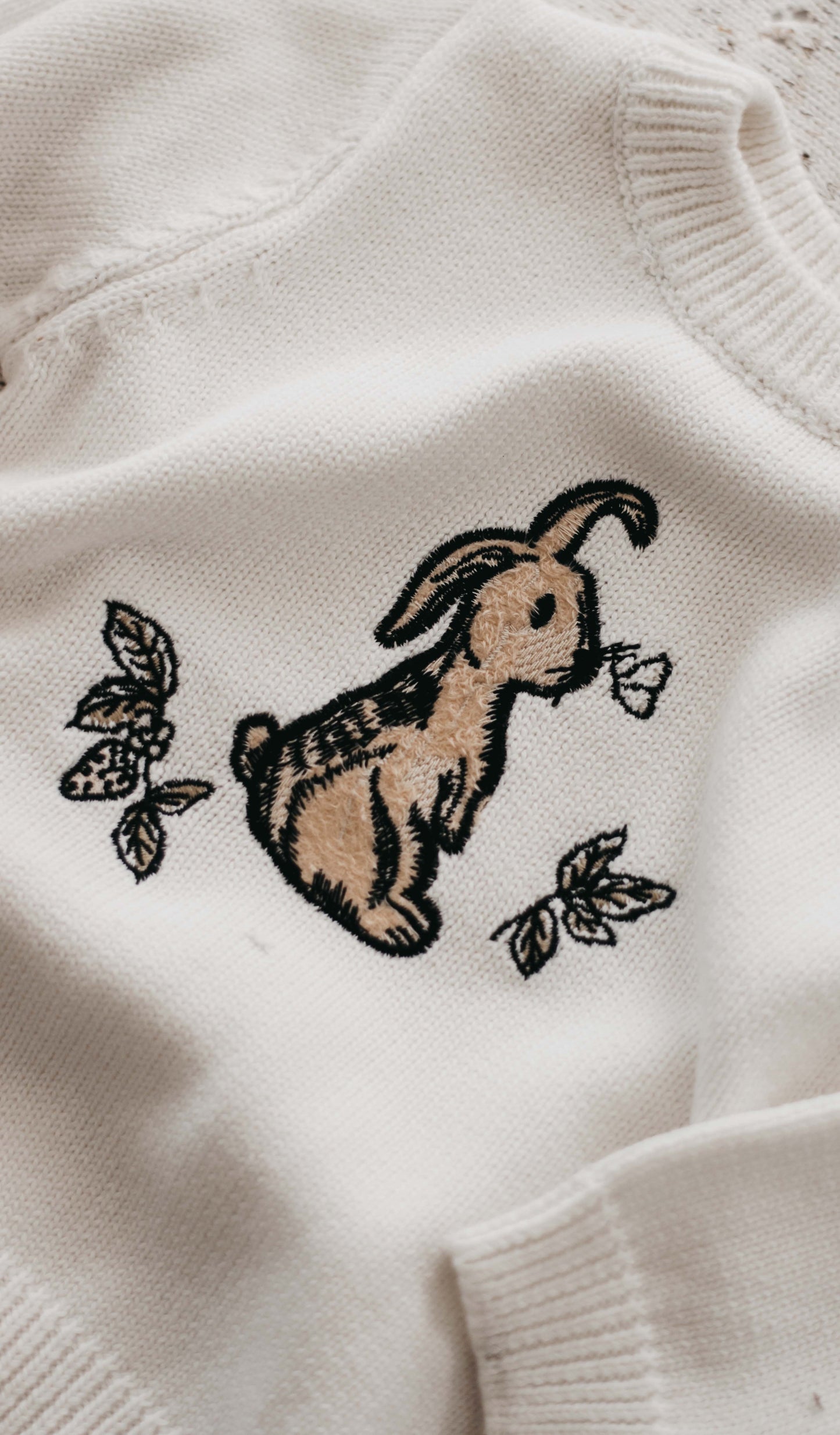 Bencer and Hazelnut Little Bunny Embroidered Knit Jumper - White