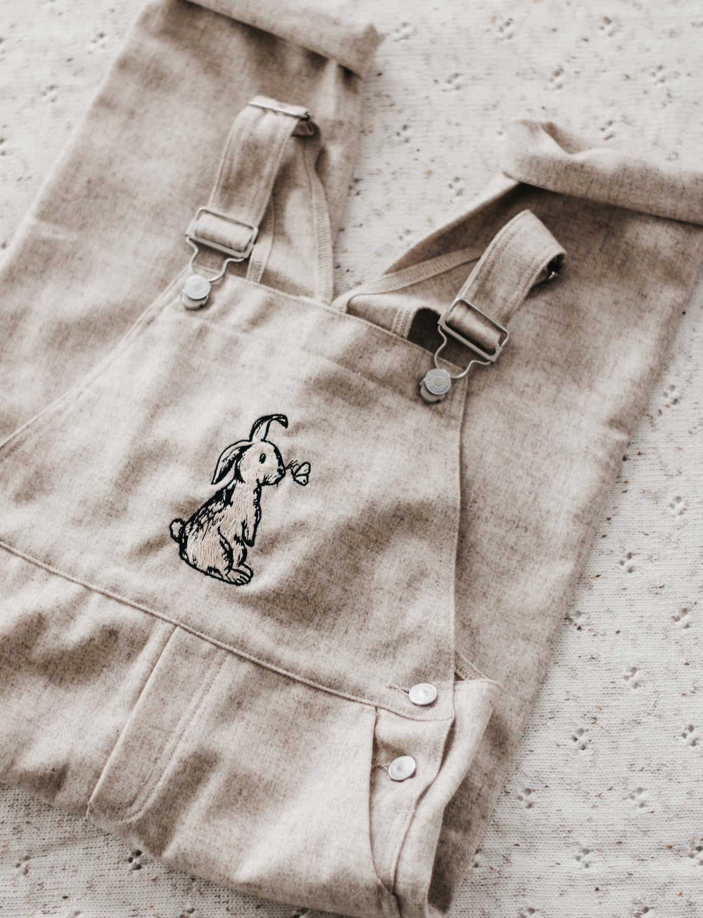 Bencer & Hazelnut - Embroidered Linen Overalls - Bunny