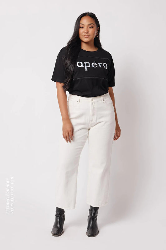 Apero - Duel Panel Embroidered Breastfeeding Tee Black/White